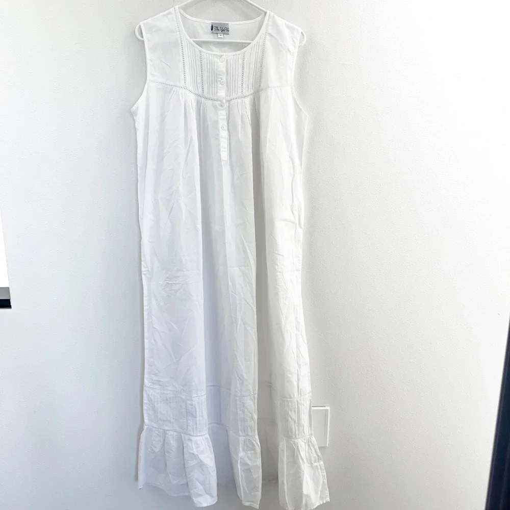 Vintage Cottagecore Victorian 100% Cotton White Lace Nightgown Renaissance M - Picture 2 of 7